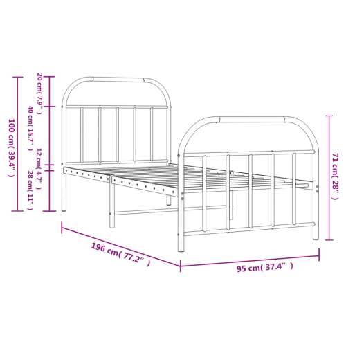 Metalni okvir kreveta uzglavlje i podnožje crni 90x190 cm Cijena
