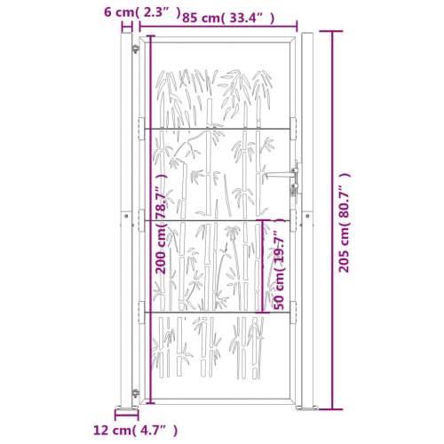 Vrtna vrata antracit 105 x 205 cm čelična s uzorkom bambusa - 105 x 205 cm Cijena