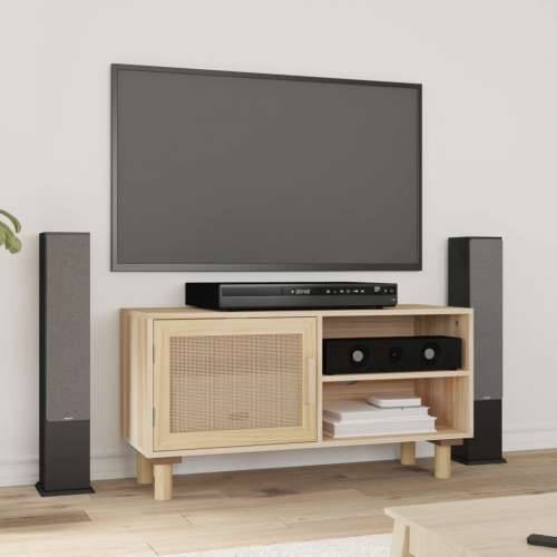 TV ormarić smeđi 80 x 30 x 40 cm od borovine i prirodnog ratana - Smeđa 1 Cijena