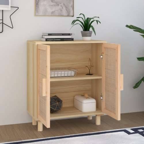 Komoda smeđa 60 x 30 x 70 cm masivna borovina i prirodni ratan - Smeđa 1 Cijena