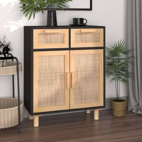 Komoda crna 60 x 30 x 75 cm masivna borovina i prirodni ratan - Crna 1 Cijena