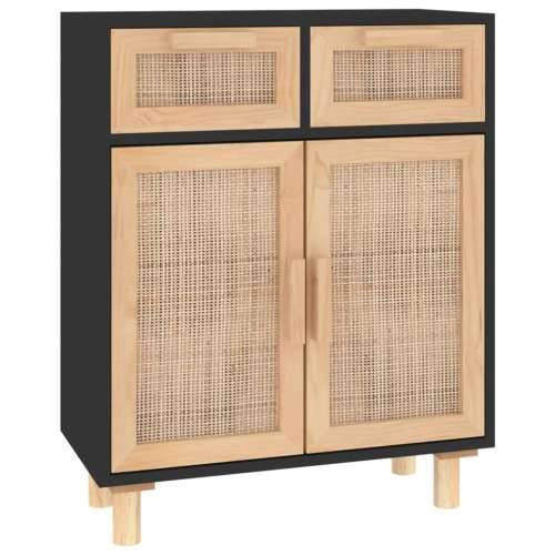 Komoda crna 60 x 30 x 75 cm masivna borovina i prirodni ratan - Crna 1 Cijena