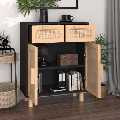 Komoda crna 60 x 30 x 75 cm masivna borovina i prirodni ratan - Crna 1 Cijena