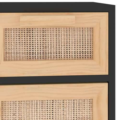 Komoda crna 60 x 30 x 75 cm masivna borovina i prirodni ratan - Crna 1 Cijena