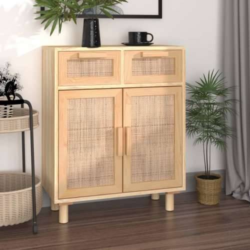 Komoda smeđa 60x30x75 cm masivna borovina i prirodni ratan - Smeđa 1 Cijena