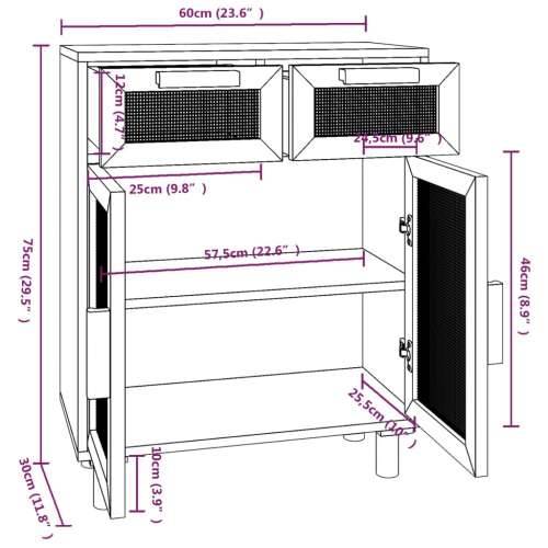 Komoda smeđa 60x30x75 cm masivna borovina i prirodni ratan - Smeđa 1 Cijena