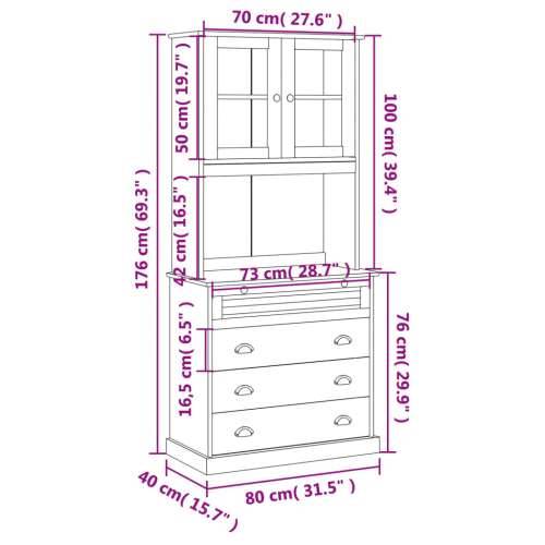 Visoka komoda VIGO 80 x 40 x 176 cm od masivne borovine - Smeđa 1 s 4 ladice Cijena