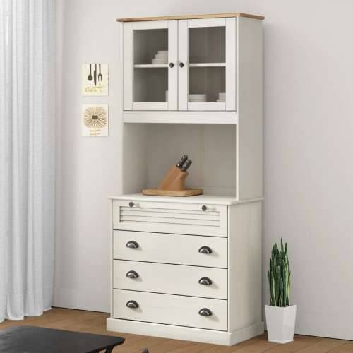 Visoka komoda VIGO bijela 80 x 40 x 176 cm od masivne borovine - Bijela 1 s 4 ladice Cijena