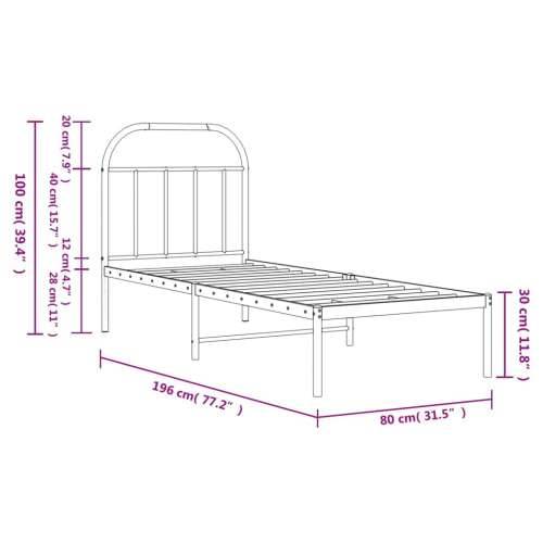 Metalni okvir za krevet s uzglavljem crni 75x190 cm Cijena