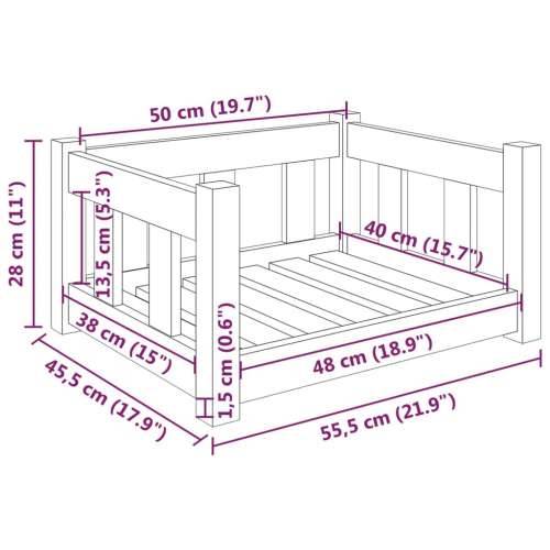 Krevet za pse 55,5 x 45,5 x 28 cm od masivne borovine Cijena