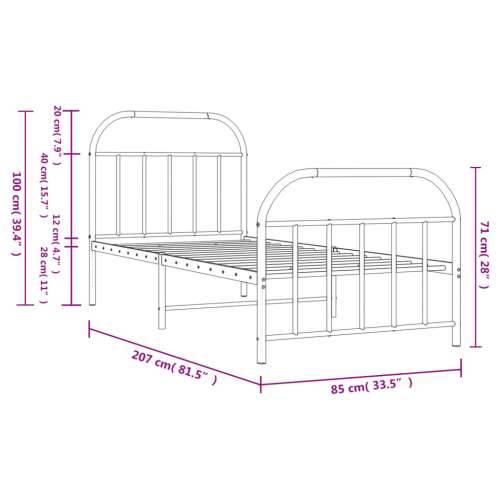 Metalni okvir kreveta uzglavlje i podnožje crni 80x200 cm Cijena