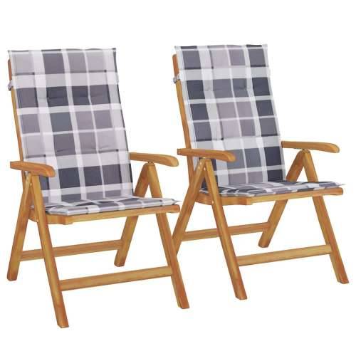 Nagibne vrtne stolice s jastucima 2 kom od masivne tikovine - Sivi karirani uzorak 120 x 50 x 3 cm 2 Cijena