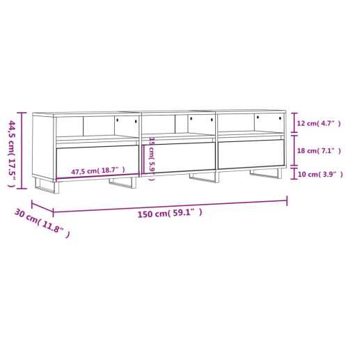 TV ormarić bijeli 150x30x44,5 cm od konstruiranog drva - Bijela 1 Cijena