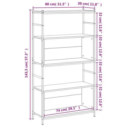 Regal za knjige siva boja hrasta 80x30x145,5 cm drvo i željezo - Sivi hrast sonoma 1 145.5 cm Polica Cijena