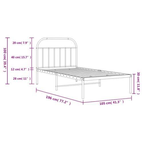 Metalni okvir za krevet s uzglavljem crni 100x190 cm Cijena