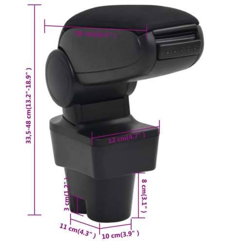 Naslon za ruke za automobil crni 12 x 36 x (33,5 - 48) cm ABS 1 peugeot 207/207 sw/207 cc (2006) Cijena