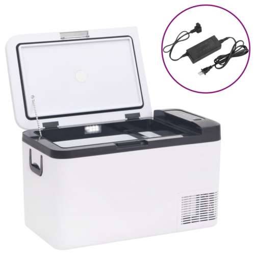 Prijenosni hladnjak s ručkom i adapterom crno-bijeli 18 L PP/PE