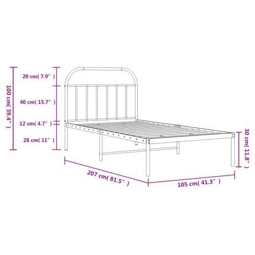 Metalni okvir za krevet s uzglavljem crni 100x200 cm Cijena