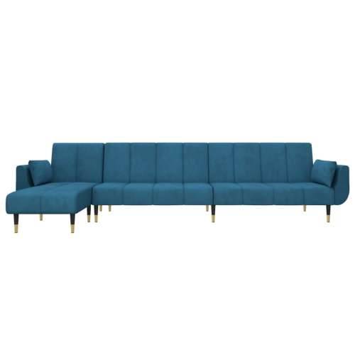 Kutna garnitura na razvlačenje plava 275x140x70 cm baršunasta - Plava S naslonom za ruke Cijena