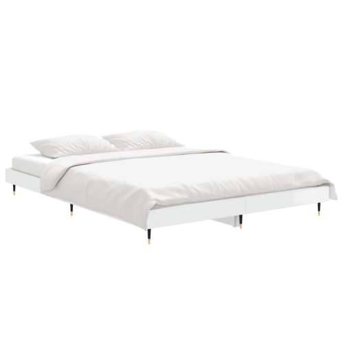 Okvir kreveta visoki sjaj bijeli 135 x 190 cm konstruirano drvo Cijena