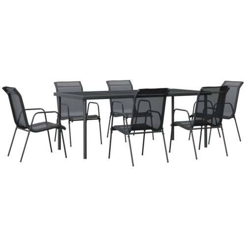 Vrtna garnitura - 7-dijelni vrtni blagovaonski set crni od čelika i tekstilena - Dužina stola 190 cm 6 Cijena