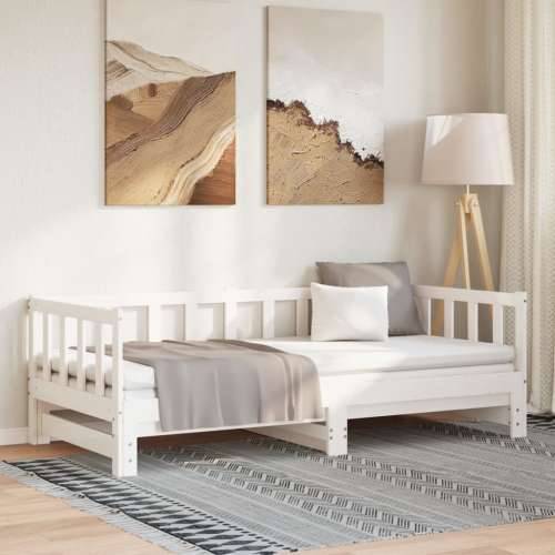 Dnevni ležaj na izvlačenje bijeli 2x(90x200)cm masivna borovina - Bijela 90 x 200 cm Cijena