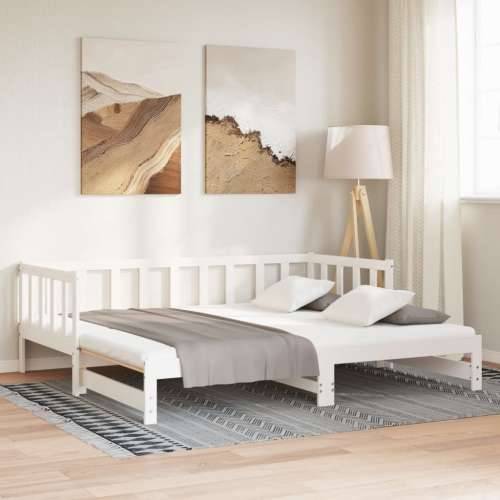 Dnevni ležaj na izvlačenje bijeli 2x(90x200)cm masivna borovina - Bijela 90 x 200 cm Cijena