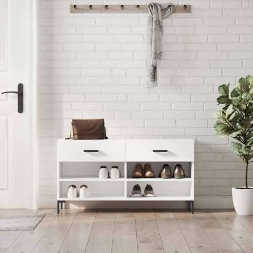 Klupa za cipele sjajna bijela 102x35x55 cm konstruirano drvo - Visoko sjajno bijela 1 Cijena