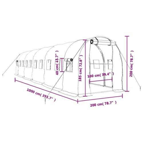 Staklenik s čeličnim okvirom zeleni 20 m² 10 x 2 x 2 m Cijena