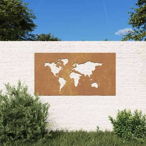 Vrtni zidni ukras 105x55 cm čelik COR-TEN uzorak karte svijeta Cijena