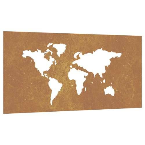 Vrtni zidni ukras 105x55 cm čelik COR-TEN uzorak karte svijeta Cijena
