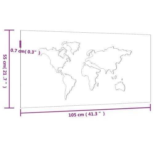 Vrtni zidni ukras 105x55 cm čelik COR-TEN uzorak karte svijeta Cijena