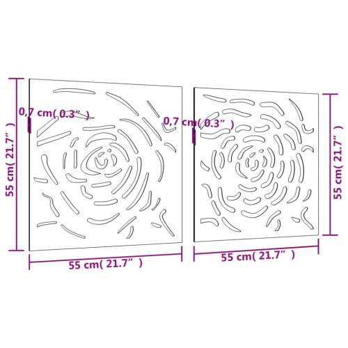 Vrtni zidni ukrasi 2 kom 55 x 55 cm čelik COR-TEN uzorak ruže Cijena