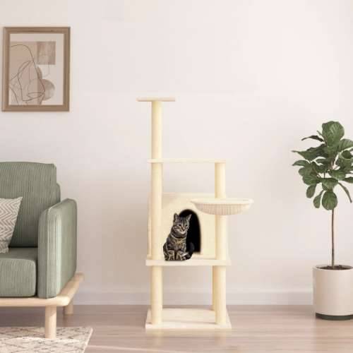 Penjalica za mačke - Kuća za mačke - Grebalica sa stupovima za grebanje krem 132 cm - Krema Cijena