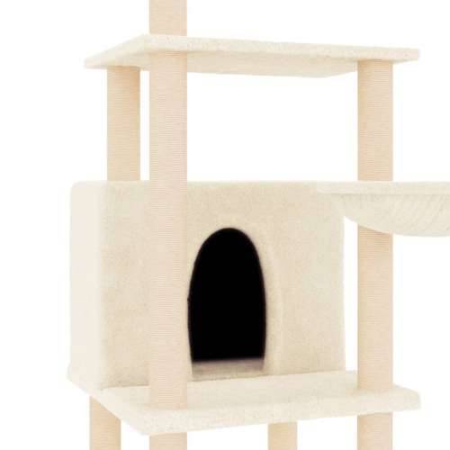 Penjalica za mačke - Kuća za mačke - Grebalica sa stupovima za grebanje krem 132 cm - Krema Cijena