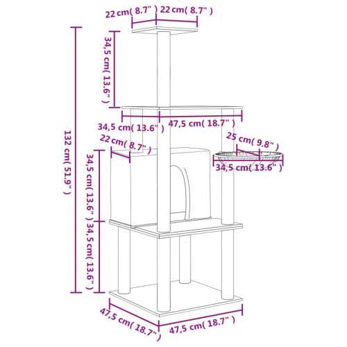 Penjalica za mačke - Kuća za mačke - Grebalica sa stupovima za grebanje krem 132 cm - Krema Cijena