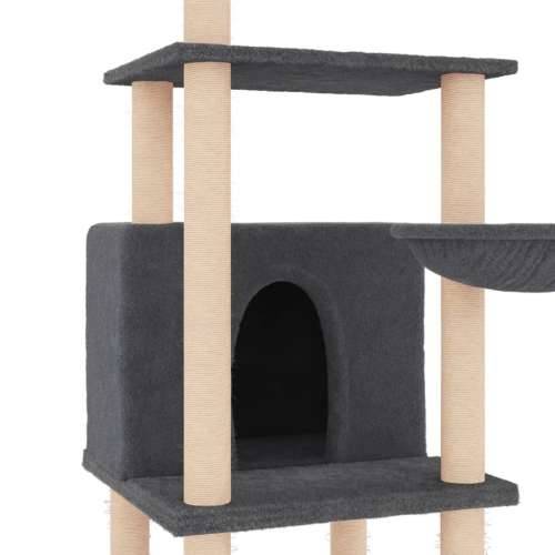 Penjalica za mačke - Kuća za mačke - Grebalica sa stupovima za grebanje tamnosiva 132 cm - Tamno siva Cijena