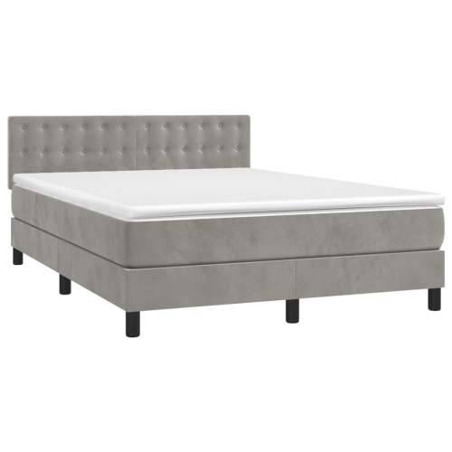 Krevet box spring s madracem LED svjetlosivi 140x190 cm baršun - Svjetlosiva 140 x 190 cm gumbi Cijena