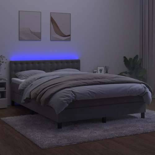 Krevet box spring s madracem LED svjetlosivi 140x190 cm baršun - Svjetlosiva 140 x 190 cm gumbi Cijena
