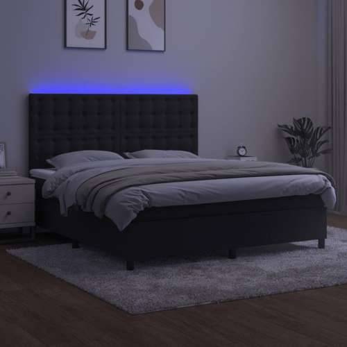 Krevet box spring s madracem LED crni 160x200 cm baršun - Crna 160 x 200 cm gumbi Cijena