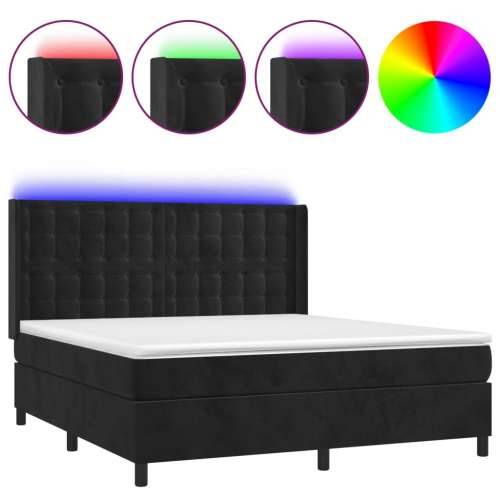 Krevet box spring s madracem LED crni 160x200 cm baršun Cijena