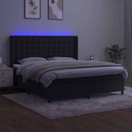 Krevet box spring s madracem LED crni 160x200 cm baršun - Crna 160 x 200 cm gumbi Cijena