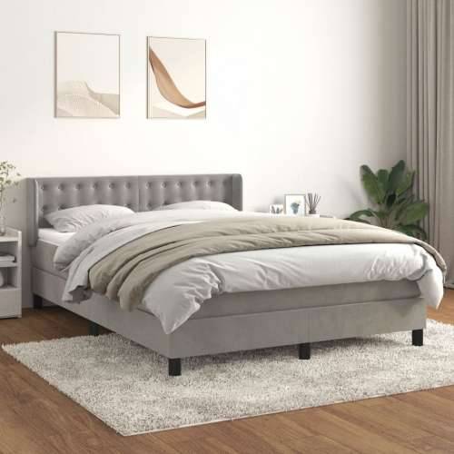 Krevet s oprugama i madracem svjetlosivi 140x190 cm baršunasti - Svjetlosiva 140 x 190 cm gumbi Cijena