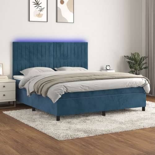 Krevet box spring s madracem LED tamnoplavi 160x200 cm baršun - Tamno plava 160 x 200 cm Okomite pruge Cijena
