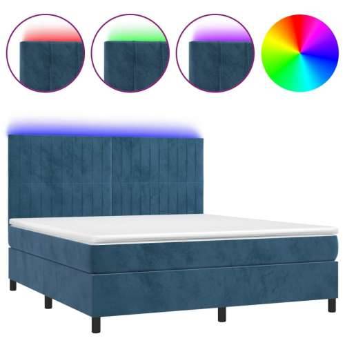 Krevet box spring s madracem LED tamnoplavi 160x200 cm baršun - Tamno plava 160 x 200 cm Okomite pruge Cijena