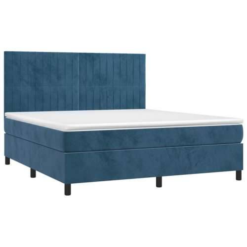 Krevet box spring s madracem LED tamnoplavi 160x200 cm baršun - Tamno plava 160 x 200 cm Okomite pruge Cijena