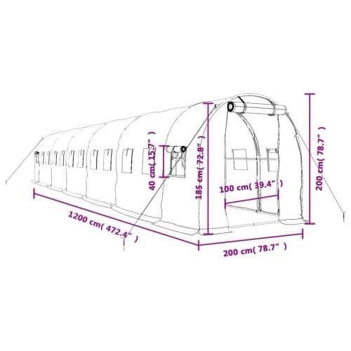 Staklenik s čeličnim okvirom zeleni 24 m² 12 x 2 x 2 m Cijena