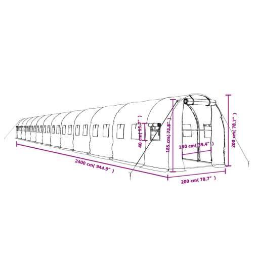 Staklenik s čeličnim okvirom zeleni 48 m² 24 x 2 x 2 m Cijena