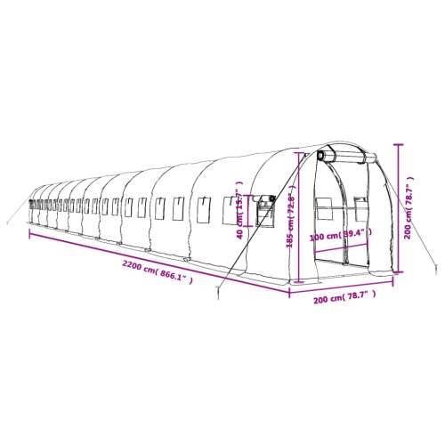 Staklenik s čeličnim okvirom bijeli 44 m² 22 x 2 x 2 m - Bijela 22 x 2 x 2 m 1 Cijena