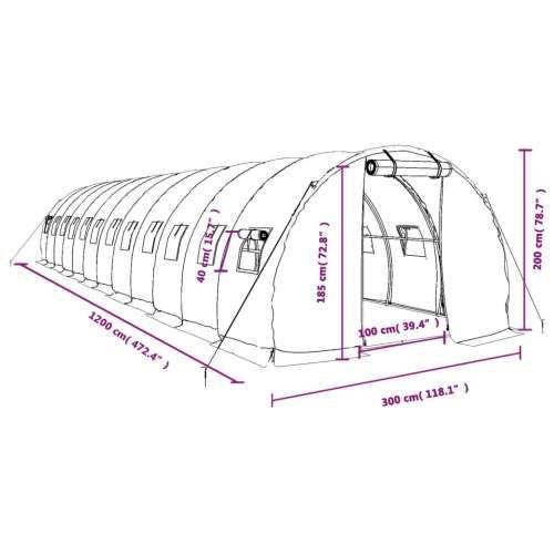 Staklenik s čeličnim okvirom zeleni 36 m² 12 x 3 x 2 m - Zelena 12 x 3 x 2 m 1 Cijena